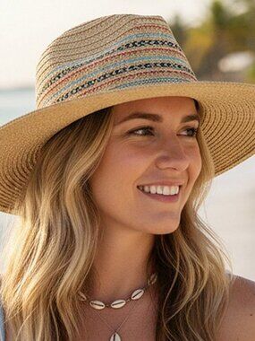 Multicolor Woven Fedora Hat With Ribbon Band